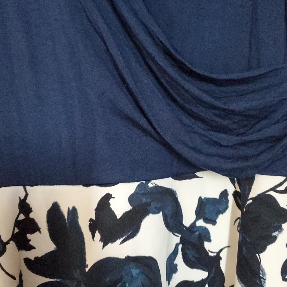 Stitch Fix Hail3y:23 Mixed Media A-line Midi Navy/White Floral Dress, XL, 16-18 - Picture 2 of 5